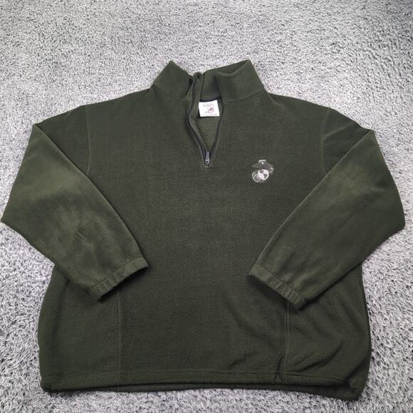 Vintage US Marines Sweater Men 2XL XXL Green Made in USA Quarter Zip Fleece - Picture 1 of 6